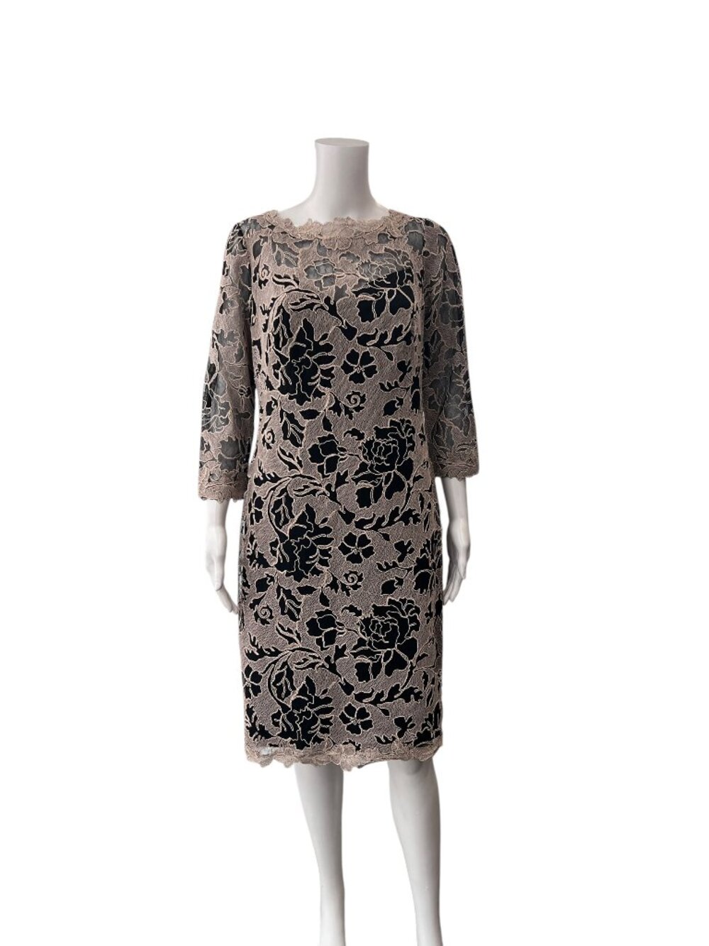 $428 NWT Tadashi Shoji Black Biege Lace Dress size 14P